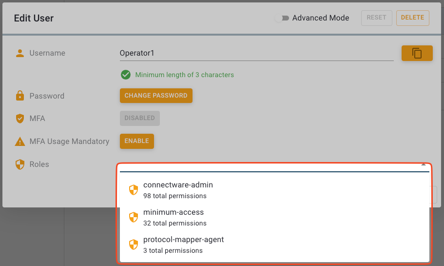 Add Role dropdown options